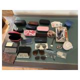 ASSORTED EYEGLASSES, SUNGLASSES, CASES, PENS,
