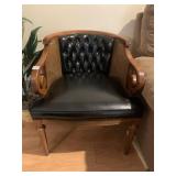 VINTAGE CANE BACK ARMCHAIR, TUFTED BLACK