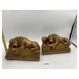 GOLD-TONE LION BOOKENDS, LATIN INSCRIPTION, FELT