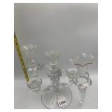 CLEAR GLASS CANDELABRA, MULTI-ARM, FLOWER-SHAPED