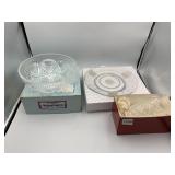 CUT GLASS BOWL, ETCHED GLASS PLATE, CUT GLASS