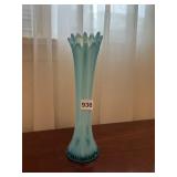 OPAQUE GLASS VASE, LIGHT BLUE OPALESCENT, FLUTED