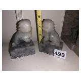 CARVED STONE FOO DOG STATUES, GREY MOTTLED STONE.