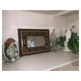 ANGEL FIGURINE, FRAMED MIRROR, FROSTED GLASS