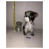 CERAMIC BOSTON TERRIER FIGURINE, GLASS BOSTON