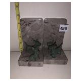 MARBLE BOOKENDS W/ PATINATED METAL SCOTTIE DOGS.