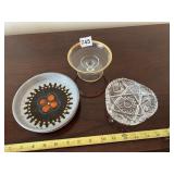 ASSORTED DECORATIVE DISHES, CERAMIC, CUT GLASS,