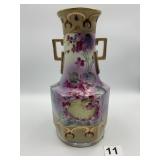 HAND PAINTED NIPPON VASE, FLORAL DECORATION, GILT