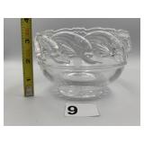 CLEAR PRESSED GLASS BOWL, DOLPHIN/PORPOISE RELIEF