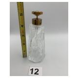 CUT GLASS PERFUME BOTTLE W/ ATOMIZER, ETCHED