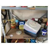 MIXED LOT OF HOUSEHOLD CHEMICALS, PAINTS, STAINS,