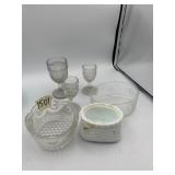 ASSORTED GLASS & CERAMIC DECOR, STEMWARE, BOWLS,