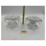 CLEAR GLASS CANDLE HOLDERS, DECORATIVE FOOTED
