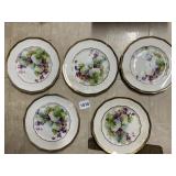 DRESDEN CHINA PLATES (5), FLORAL DECORATION, GILT