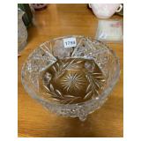 CUT GLASS FOOTED BOWL, FLORAL AND STARBURST