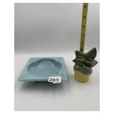 CERAMIC ASHTRAY W/ CERAMIC FLOWER HOLDER.