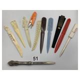ASSORTED VTG LETTER OPENERS, PLASTIC, METAL,