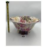 HAND-PAINTED PORCELAIN BOWL, PINK FLORAL, GILT