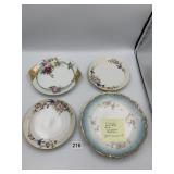 FOUR DECORATIVE PLATES, HAND PAINTED FLORAL