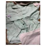 ASSORTED VTG TEXTILES, MINT GREEN DAMASK LINENS,