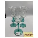 MORGANTOWN WOODLAND ETCHED GLASS STEMWARE, TEAL