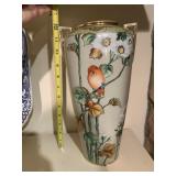 HAND-PAINTED PORCELAIN VASE, BIRD AND FLORAL