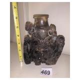 CARVED SOAPSTONE VASE W/ FIGURAL & FLORAL MOTIFS.
