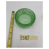 NOVA GREEN GLASS DISH, TEXTURED EXTERIOR.