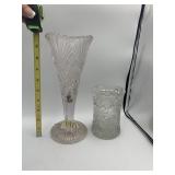 ASSORTED CUT GLASS VASES, TRUMPET VASE,
