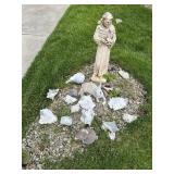 GARDEN STATUE OF MONK W/ BIRD, ASSORTED CONCH