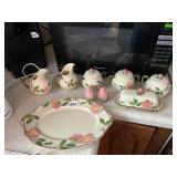 CERAMIC SERVING SET W/ PINK FLORAL DESIGN,
