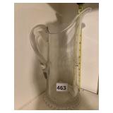 ETCHED GLASS PITCHER, FLORAL LEAF PATTERN,
