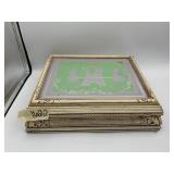 DECORATIVE WOODEN BOX, MIRRORED TOP, PASTORAL