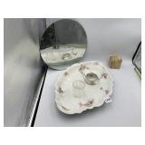 WHITE SCALLOPED PLATTER W/ PINK FLORAL DESIGN,