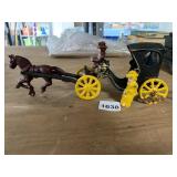 CAST IRON HORSE-DRAWN CARRIAGE TOY, DRIVER AND