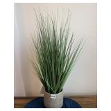 ARTIFICIAL GRASS PLANT, TEXTURED CERAMIC POT.
