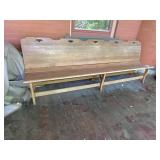 OAK BENCH, PIERCED BACKREST, DUCK COVERS