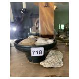 POTTERY BOWL W/ GREEN GLAZE, INCISED MARKINGS ON
