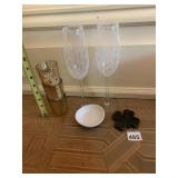 ASSORTED DECORATIVE GLASSWARE AND STONEWARE: (2)