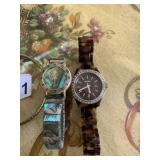 FOSSIL TORTOISE SHELL WATCH W/ CRYSTAL BEZEL AND