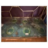 VTG GREEN DEPRESSION GLASS PLATES (6).