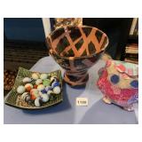 VTG STUDIO POTTERY BOWL W/ ORANGE AND BLACK