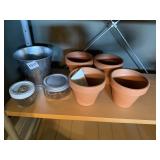 GALVANIZED METAL BUCKET, GLASS JARS (2),