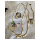 VTG ART DECO STYLE FIGURAL NECKLACE W/ MATCHING