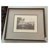 VTG TROPICAL LANDSCAPE ENGRAVING, FRAMED.