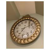 VTG STYLE WALL CLOCK, GOLD-TONE METAL FRAME,