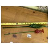 ART GLASS FLOWER SCULPTURE, RED BLOOM, GREEN STEM
