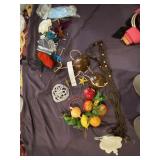 ASSORTED DECORATIVE ITEMS INCL COCONUT SHELLS,