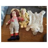 CLOTH RAG DOLLS W/ STRAW HAT AND YELLOW DRESS,
