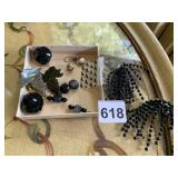 VTG COSTUME JEWELRY, SEQUIN BALL EARRINGS, BEADED